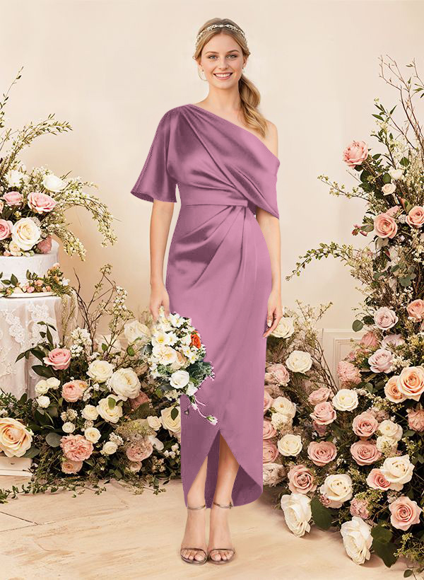 Sheath/Column Asymmetrical Sleeveless Satin Bridesmaid Dresses With Ruffle, product image 148