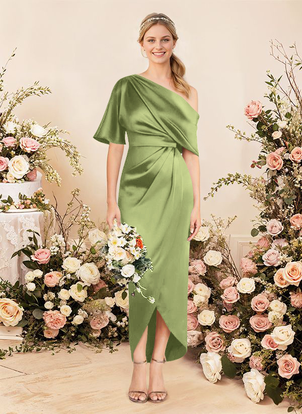Sheath/Column Asymmetrical Sleeveless Satin Bridesmaid Dresses With Ruffle, product image 264