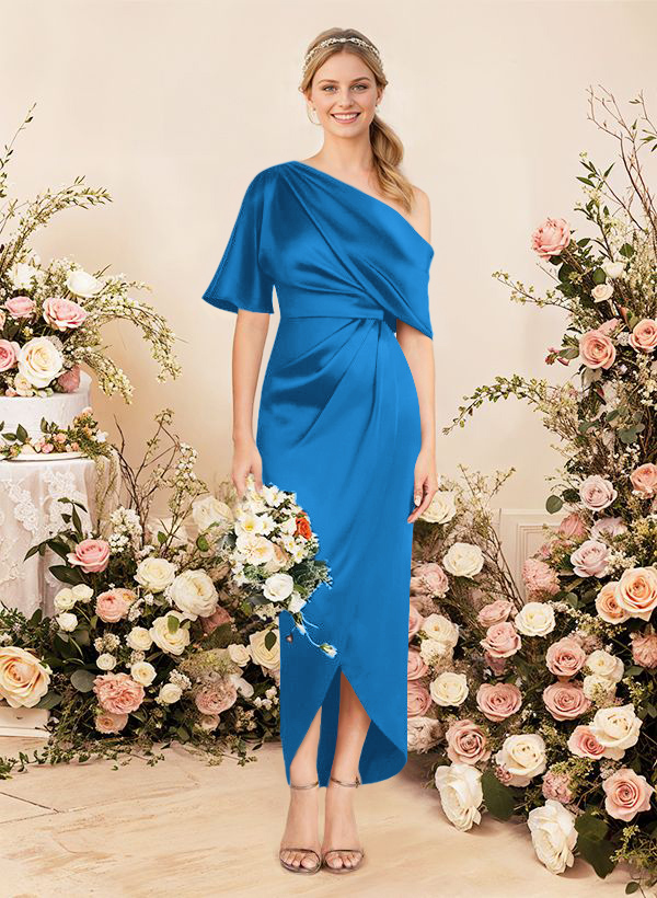 Sheath/Column Asymmetrical Sleeveless Satin Bridesmaid Dresses With Ruffle, product image 48