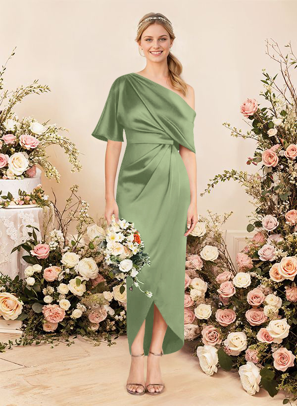 Sheath/Column Asymmetrical Sleeveless Satin Bridesmaid Dresses With Ruffle, product image 188