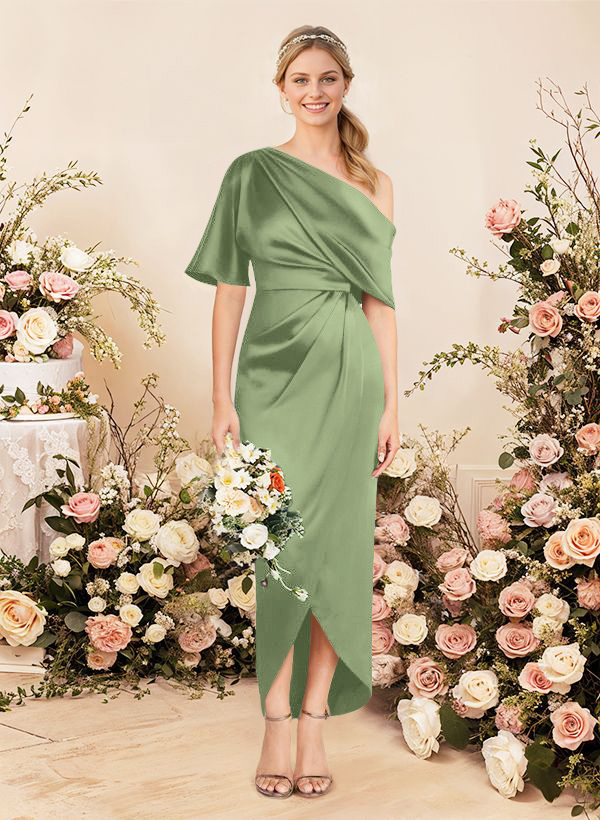 Sheath/Column Asymmetrical Sleeveless Satin Bridesmaid Dresses With Ruffle, product image 188
