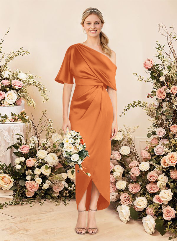 Sheath/Column Asymmetrical Sleeveless Satin Bridesmaid Dresses With Ruffle, product image 232