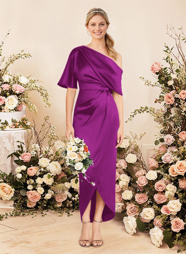 Sheath/Column Asymmetrical Sleeveless Satin Bridesmaid Dresses With Ruffle, product image 120