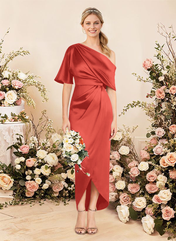 Sheath/Column Asymmetrical Sleeveless Satin Bridesmaid Dresses With Ruffle, product image 240