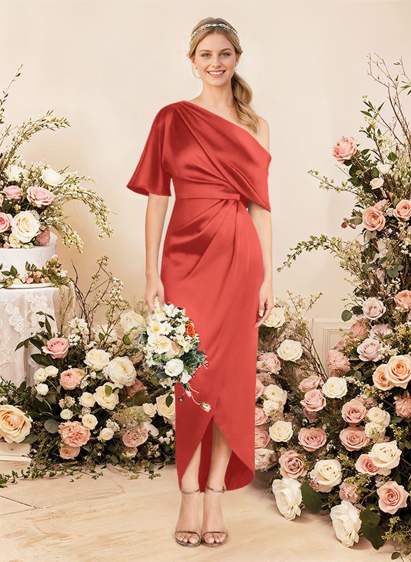 Sheath/Column Asymmetrical Sleeveless Satin Bridesmaid Dresses With Ruffle, product image 240