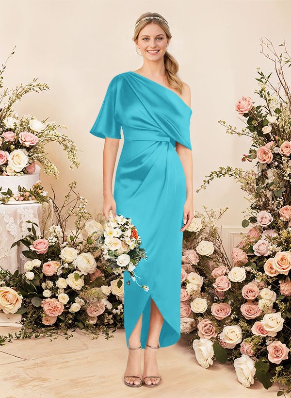 Sheath/Column Asymmetrical Sleeveless Satin Bridesmaid Dresses With Ruffle, product image 44