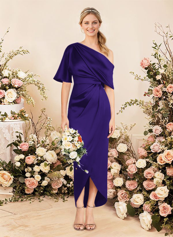 Sheath/Column Asymmetrical Sleeveless Satin Bridesmaid Dresses With Ruffle, product image 124