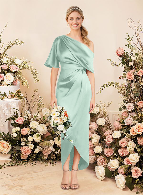 Sheath/Column Asymmetrical Sleeveless Satin Bridesmaid Dresses With Ruffle, product image 172