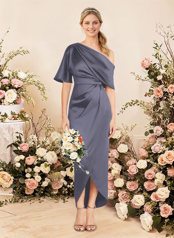 Sheath/Column Asymmetrical Sleeveless Satin Bridesmaid Dresses With Ruffle, product image 28