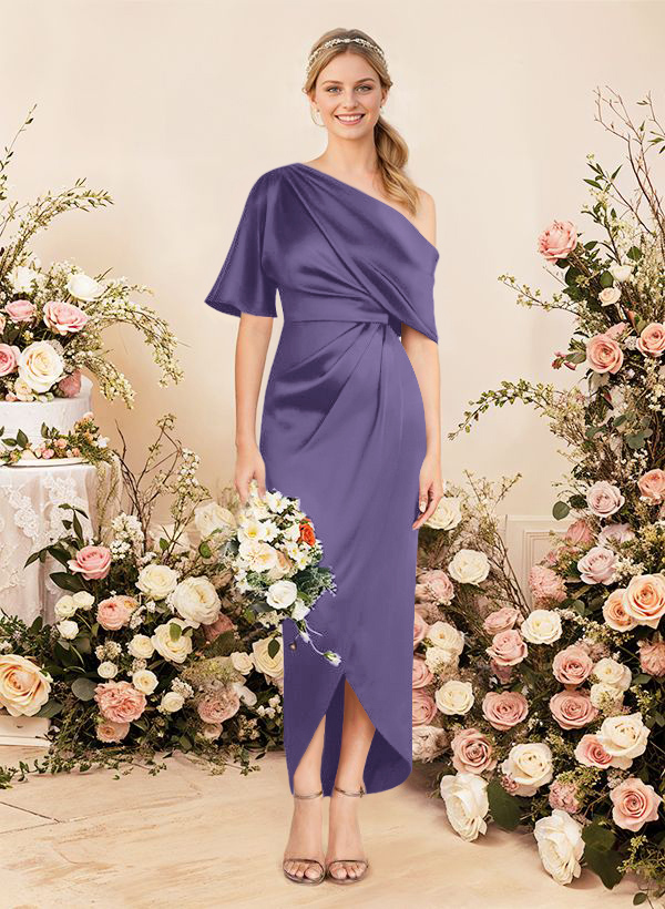 Sheath/Column Asymmetrical Sleeveless Satin Bridesmaid Dresses With Ruffle, product image 136
