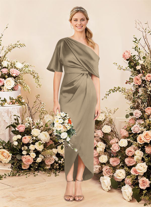 Sheath/Column Asymmetrical Sleeveless Satin Bridesmaid Dresses With Ruffle, product image 212