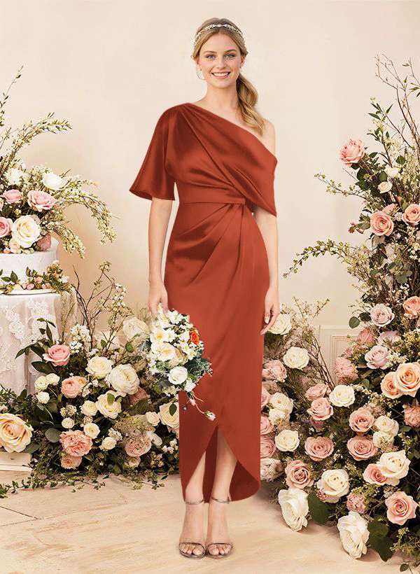 Sheath/Column Asymmetrical Sleeveless Satin Bridesmaid Dresses With Ruffle, product image 268