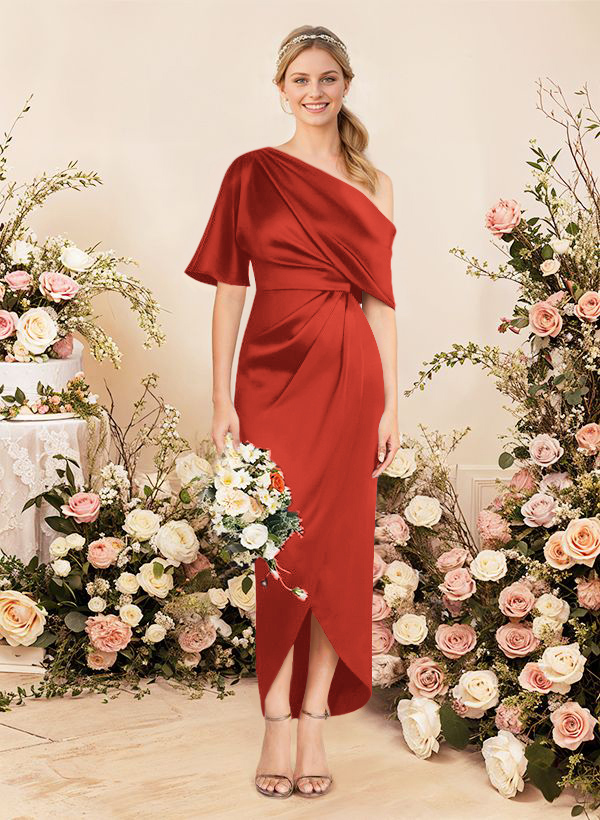 Sheath/Column Asymmetrical Sleeveless Satin Bridesmaid Dresses With Ruffle, product image 112