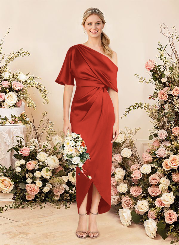 Sheath/Column Asymmetrical Sleeveless Satin Bridesmaid Dresses With Ruffle, product image 112
