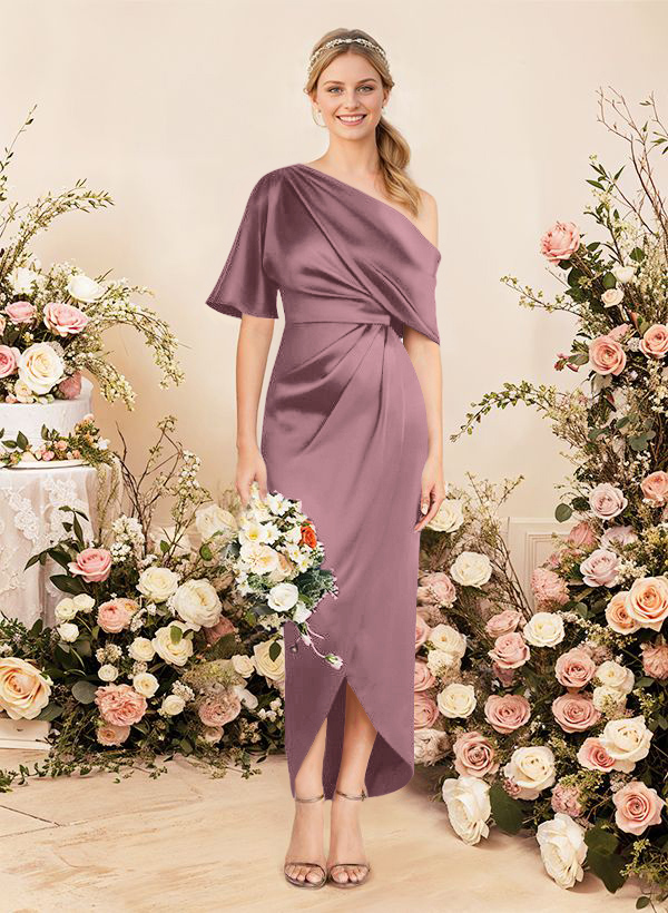 Sheath/Column Asymmetrical Sleeveless Satin Bridesmaid Dresses With Ruffle, product image 144