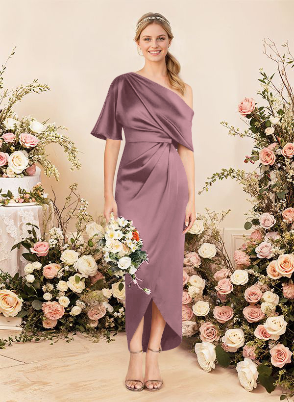 Sheath/Column Asymmetrical Sleeveless Satin Bridesmaid Dresses With Ruffle, product image 144