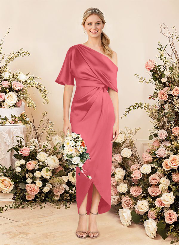 Sheath/Column Asymmetrical Sleeveless Satin Bridesmaid Dresses With Ruffle, product image 116