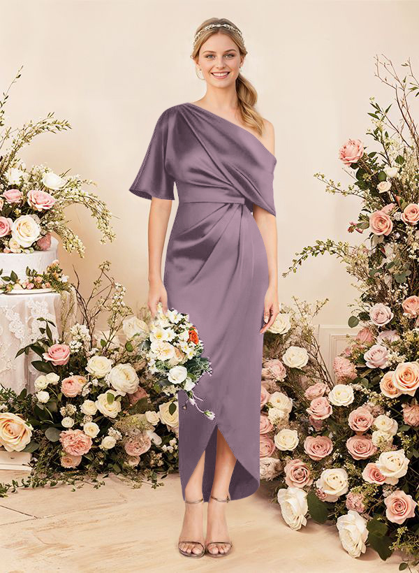 Sheath/Column Asymmetrical Sleeveless Satin Bridesmaid Dresses With Ruffle, product image 140