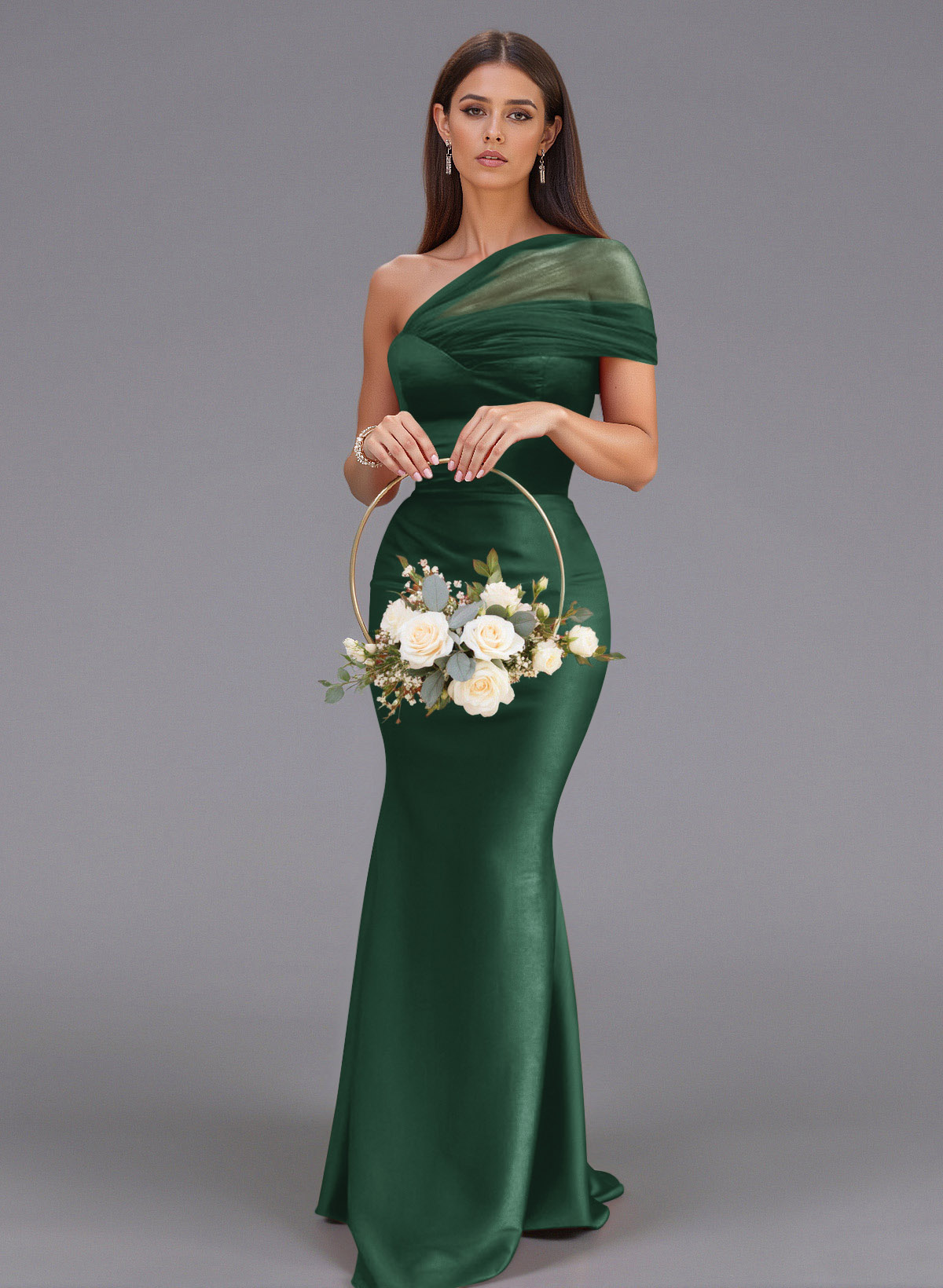 Elegant Tulle One-Shoulder Trumpet/Mermaid Floor-Length Satin Bridesmaid Dresses, product image 31