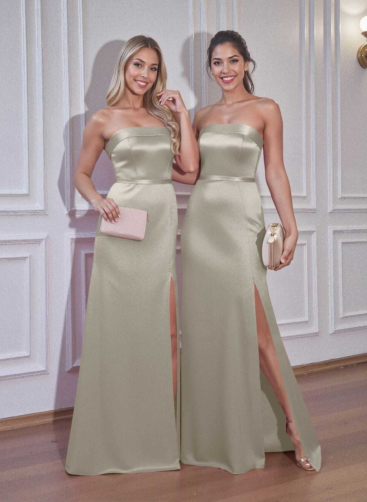 A-Line Strapless Sleeveless Floor-Length Satin Bridesmaid Dresses With Bow(s), product image 121