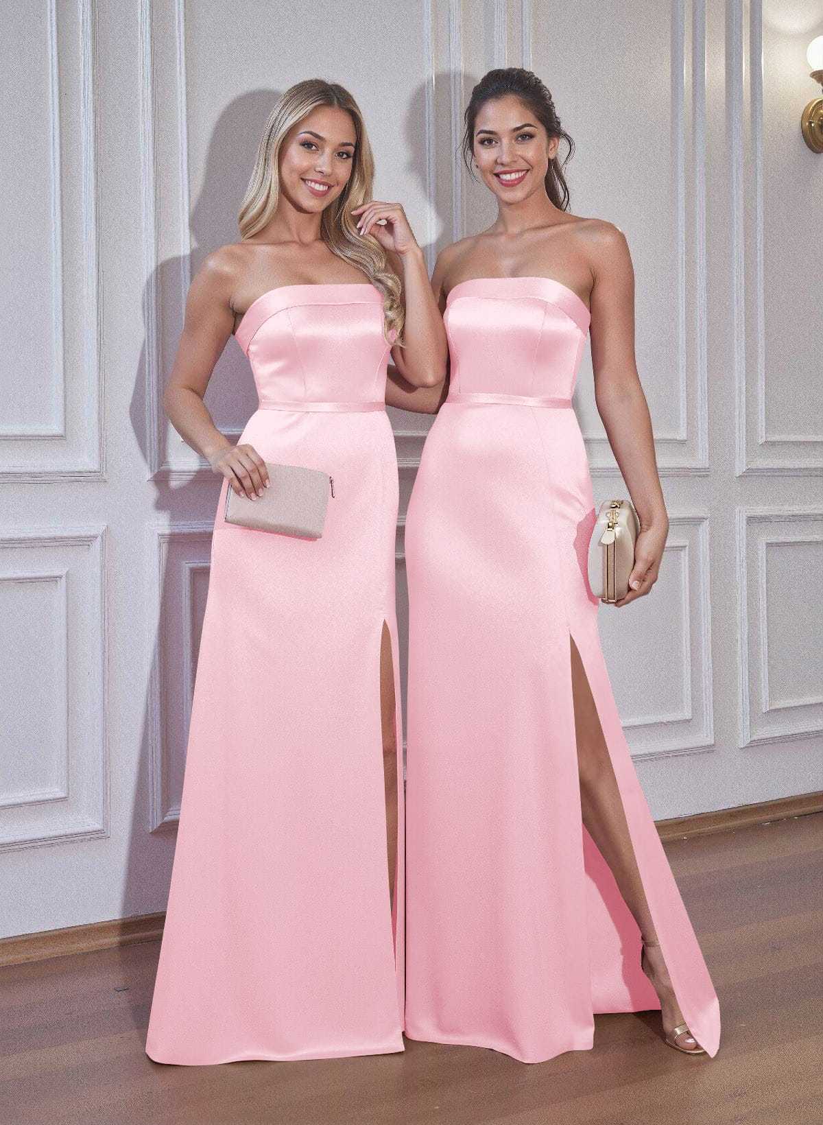 A-Line Strapless Sleeveless Floor-Length Satin Bridesmaid Dresses With Bow(s), product image 51