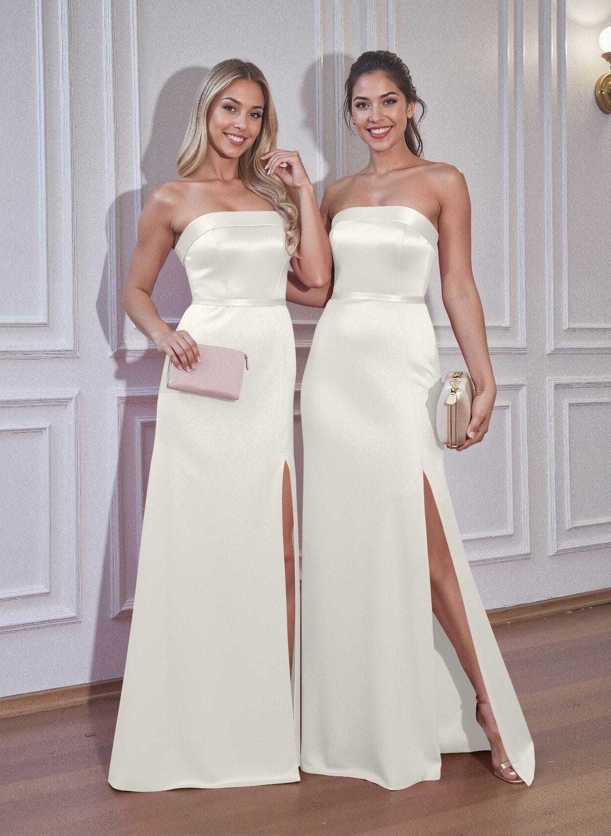 A-Line Strapless Sleeveless Floor-Length Satin Bridesmaid Dresses With Bow(s), product image 105