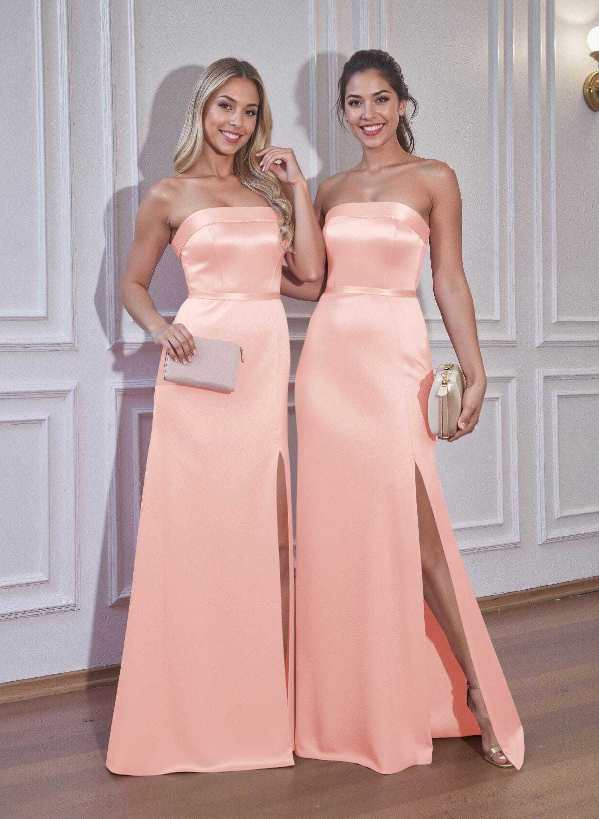 A-Line Strapless Sleeveless Floor-Length Satin Bridesmaid Dresses With Bow(s), product image 41