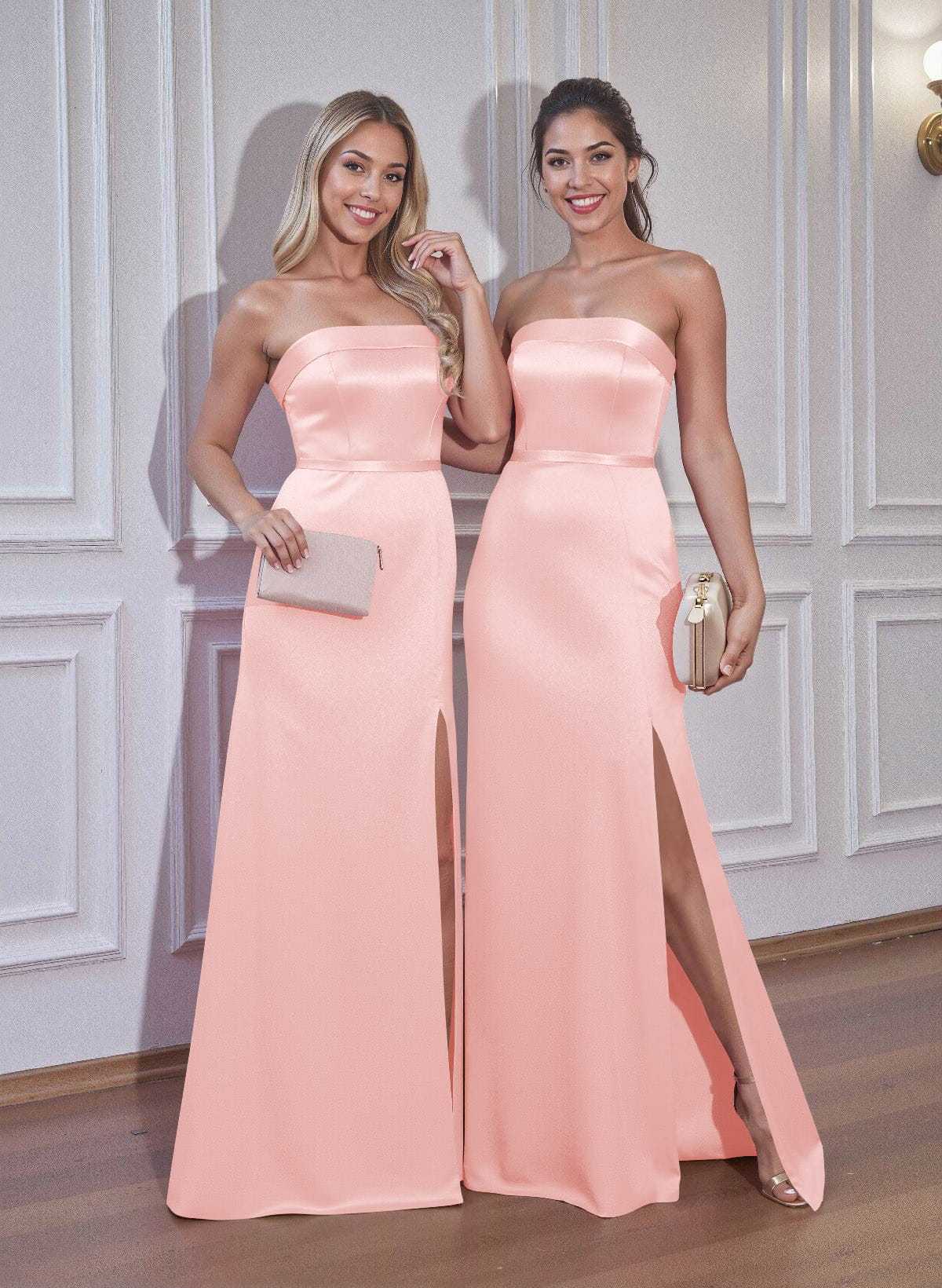 A-Line Strapless Sleeveless Floor-Length Satin Bridesmaid Dresses With Bow(s), product image 45