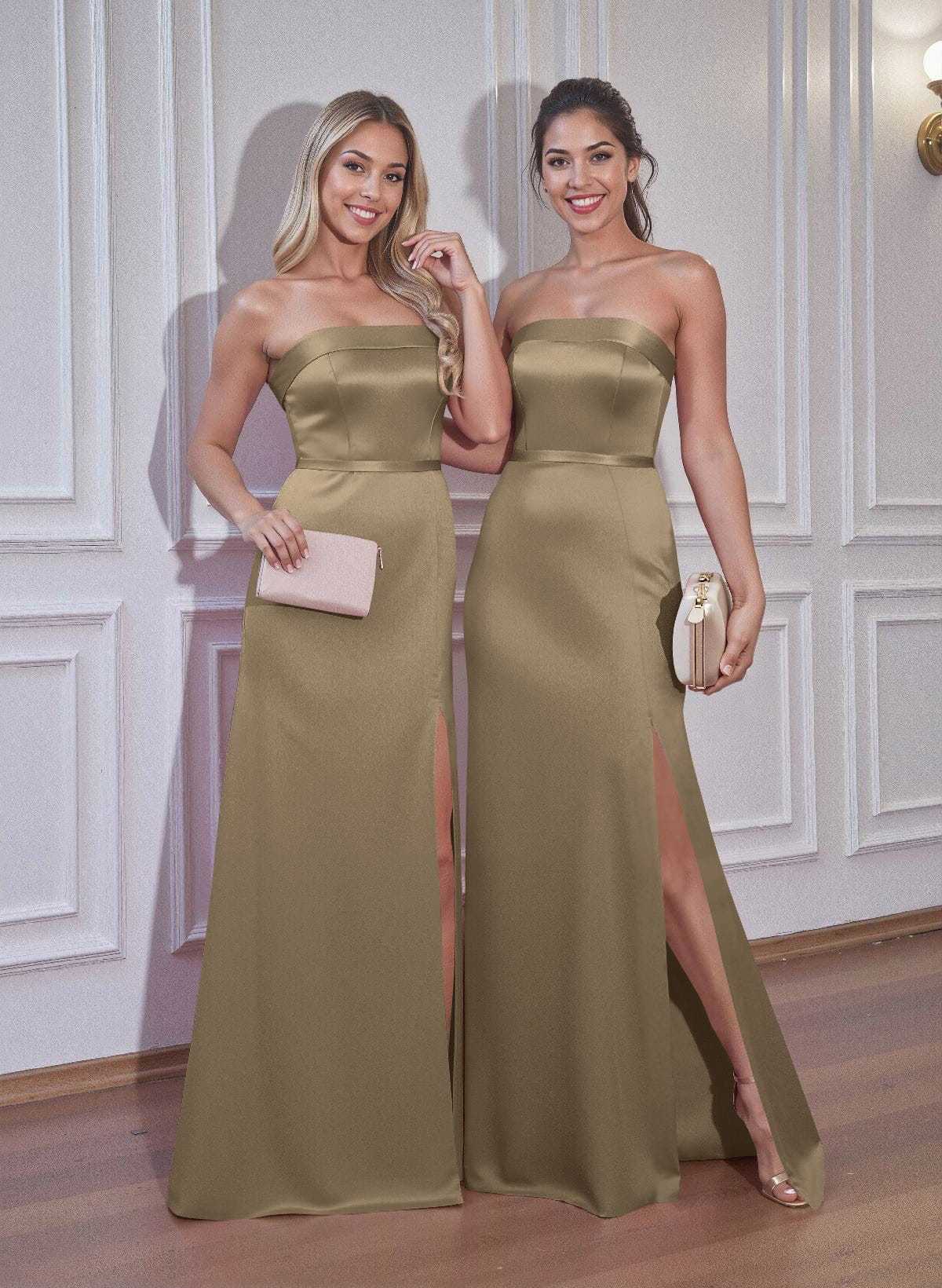 A-Line Strapless Sleeveless Floor-Length Satin Bridesmaid Dresses With Bow(s), product image 93