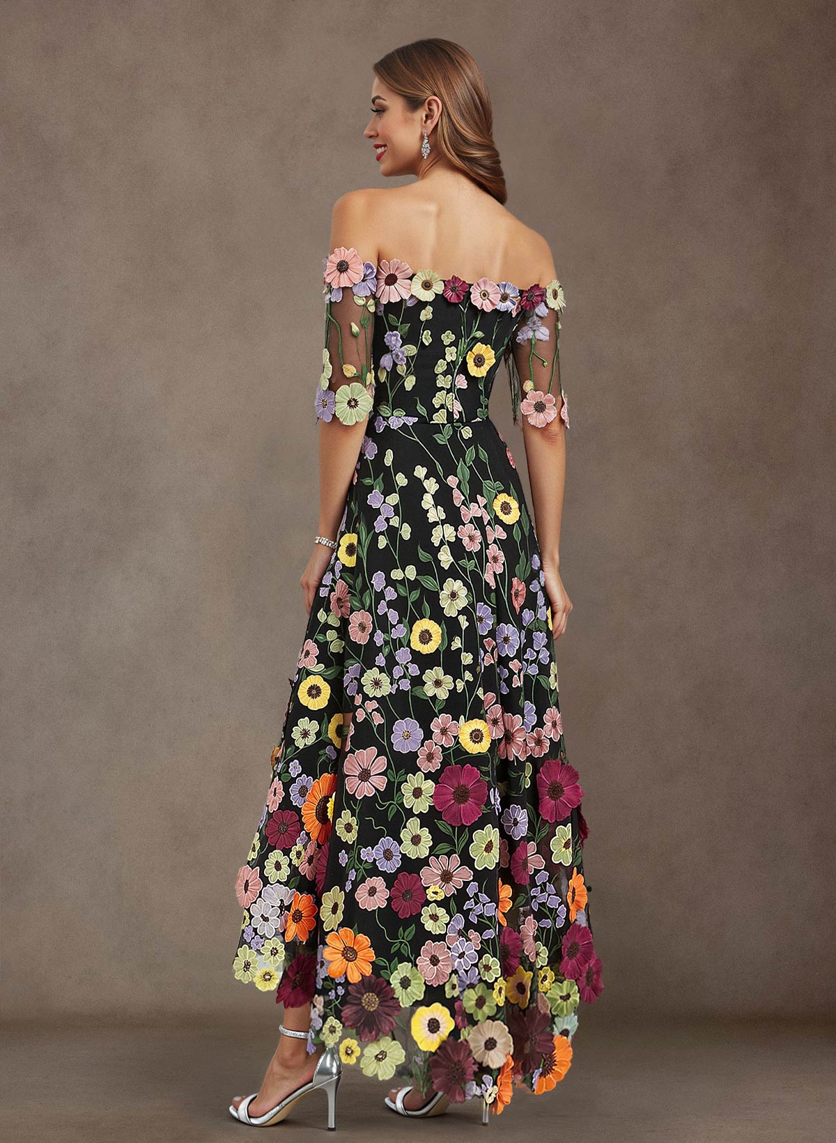 A-Line Off-The-Shoulder 1/2 Sleeves Asymmetrical Lace/Tulle Mother Of The Bride Dresses
