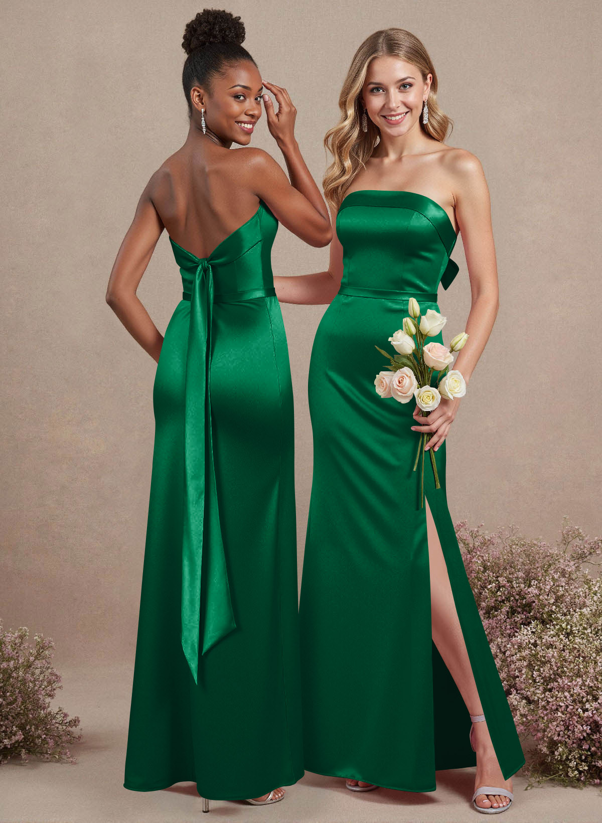 A-Line Strapless Sleeveless Floor-Length Satin Bridesmaid Dresses With Bow(s), product image 76