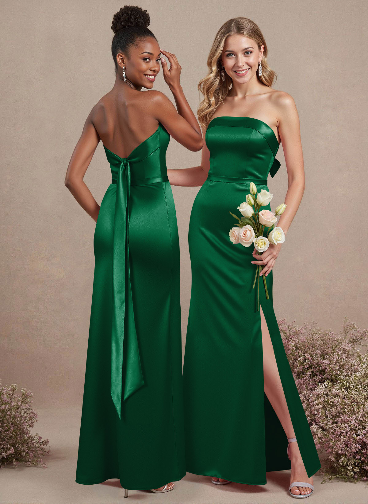 A-Line Strapless Sleeveless Floor-Length Satin Bridesmaid Dresses With Bow(s), product image 124