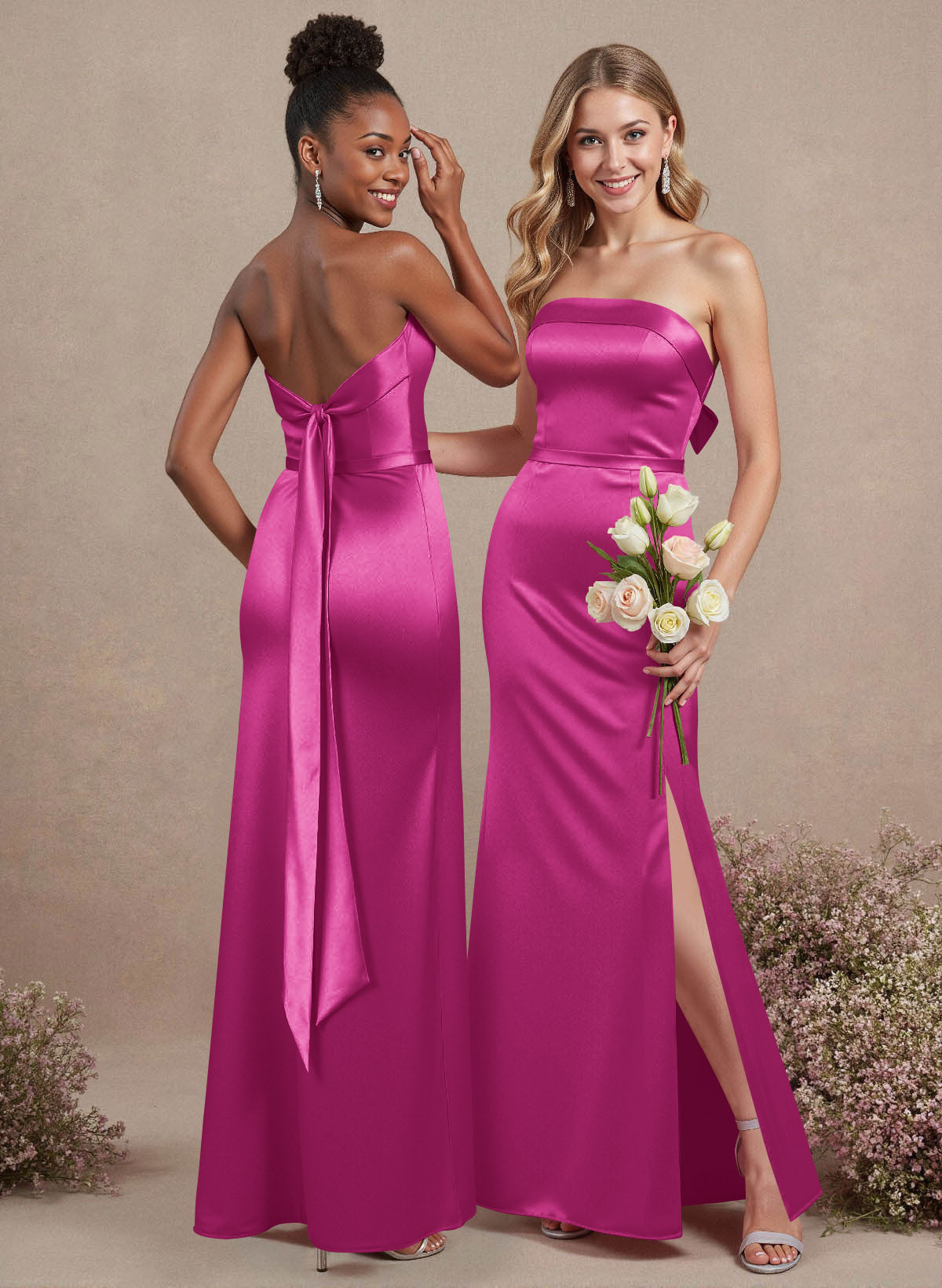 A-Line Strapless Sleeveless Floor-Length Satin Bridesmaid Dresses With Bow(s), product image 72