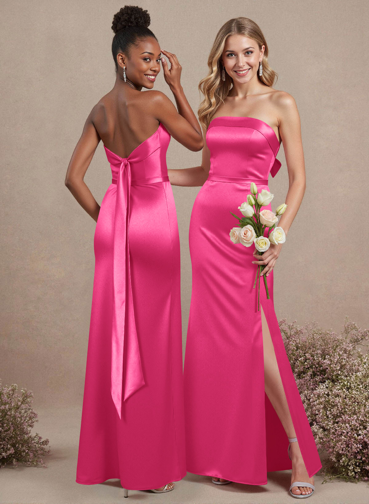 A-Line Strapless Sleeveless Floor-Length Satin Bridesmaid Dresses With Bow(s), product image 116