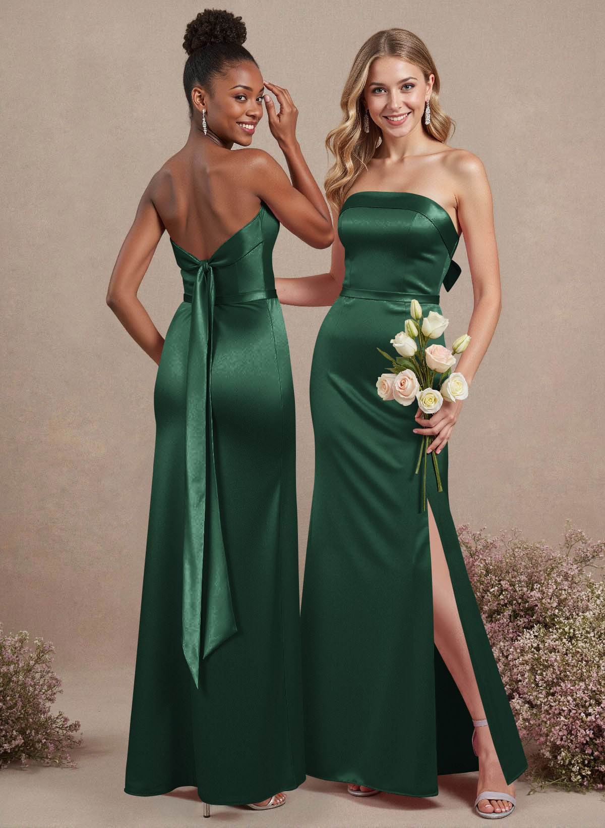 A-Line Strapless Sleeveless Floor-Length Satin Bridesmaid Dresses With Bow(s), product image 78