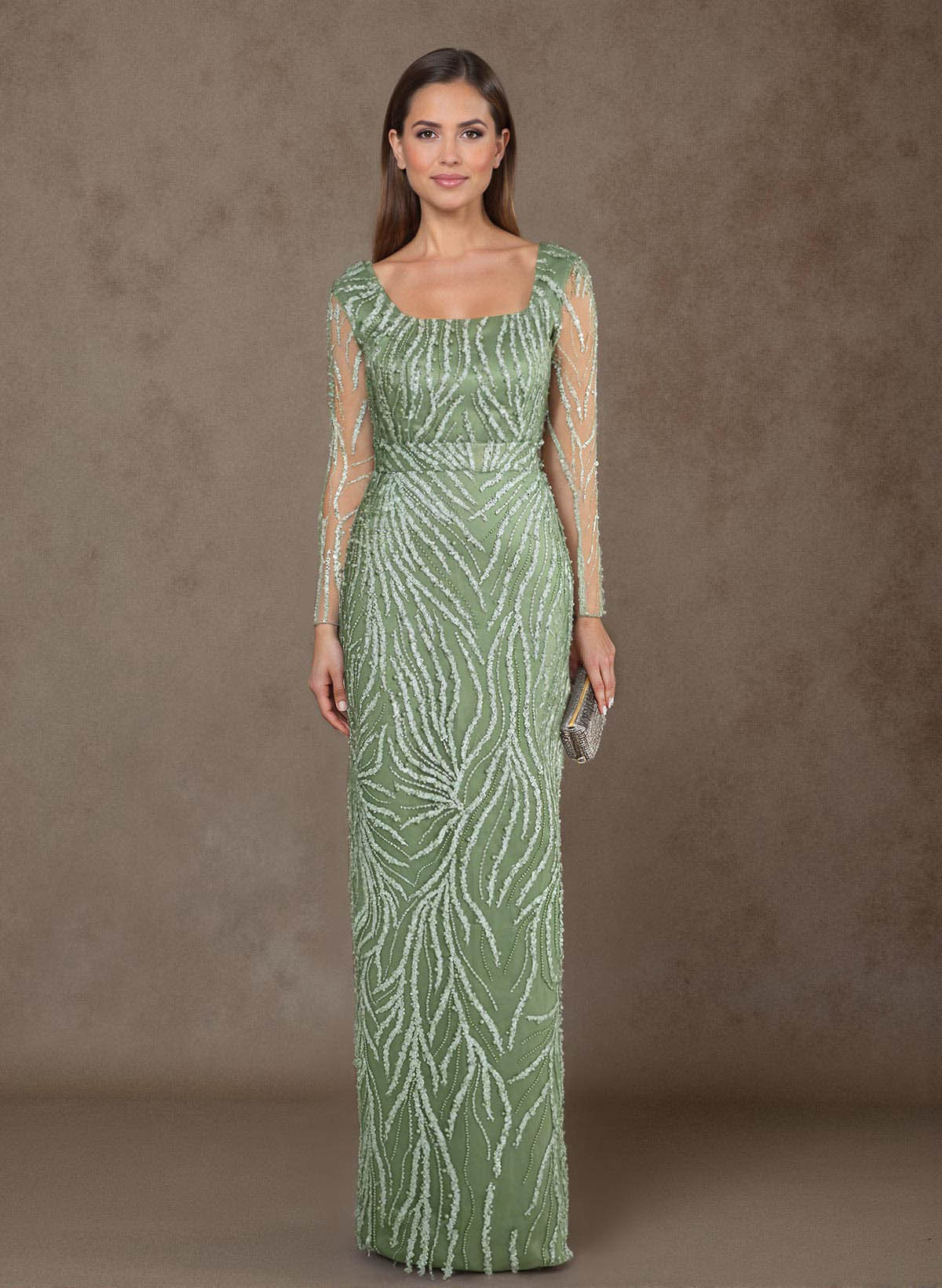 Luxury Square Neckline Long Sleeves Back Slit Floor-Length Mother Of The Bride Dresses