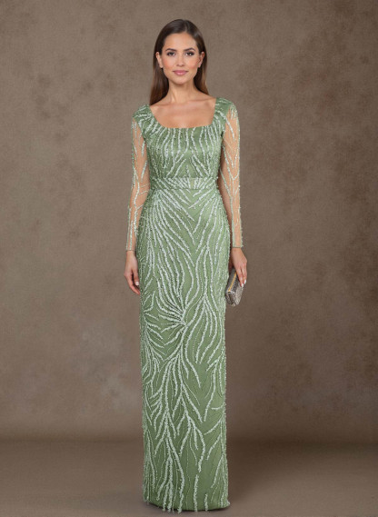 Luxury Square Neckline Long Sleeves Back Slit Floor-Length Mother Of The Bride Dresses