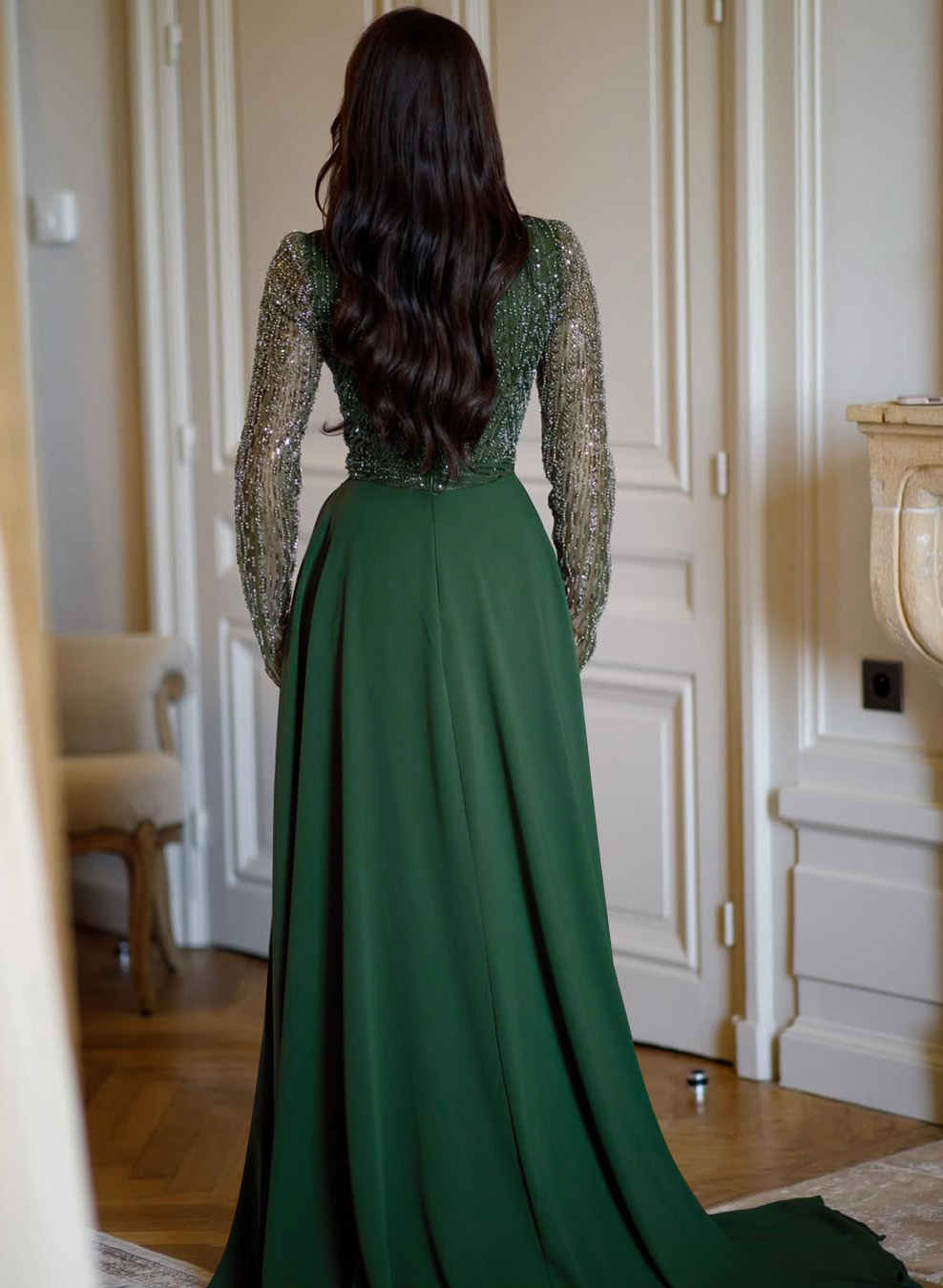 Sheath/Column Scoop Neck Long Sleeves Sweep Train Elastic Satin/Lace Mother Of The Bride Dresses