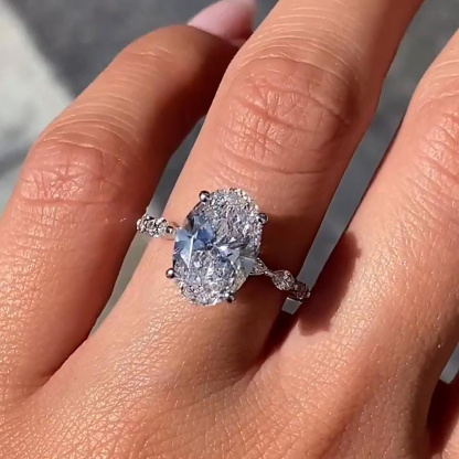 5CT Oval & Marquise Cut Moissanite Engagement Ring In Sterling Silver