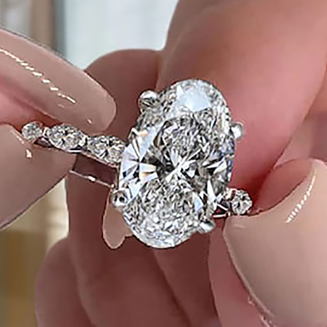 5CT Oval & Marquise Cut Moissanite Engagement Ring In Sterling Silver