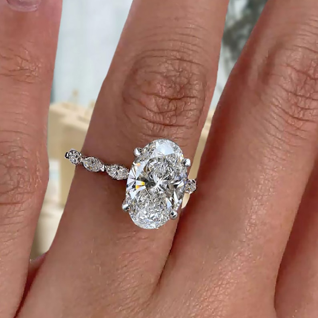 5CT Oval & Marquise Cut Moissanite Engagement Ring In Sterling Silver