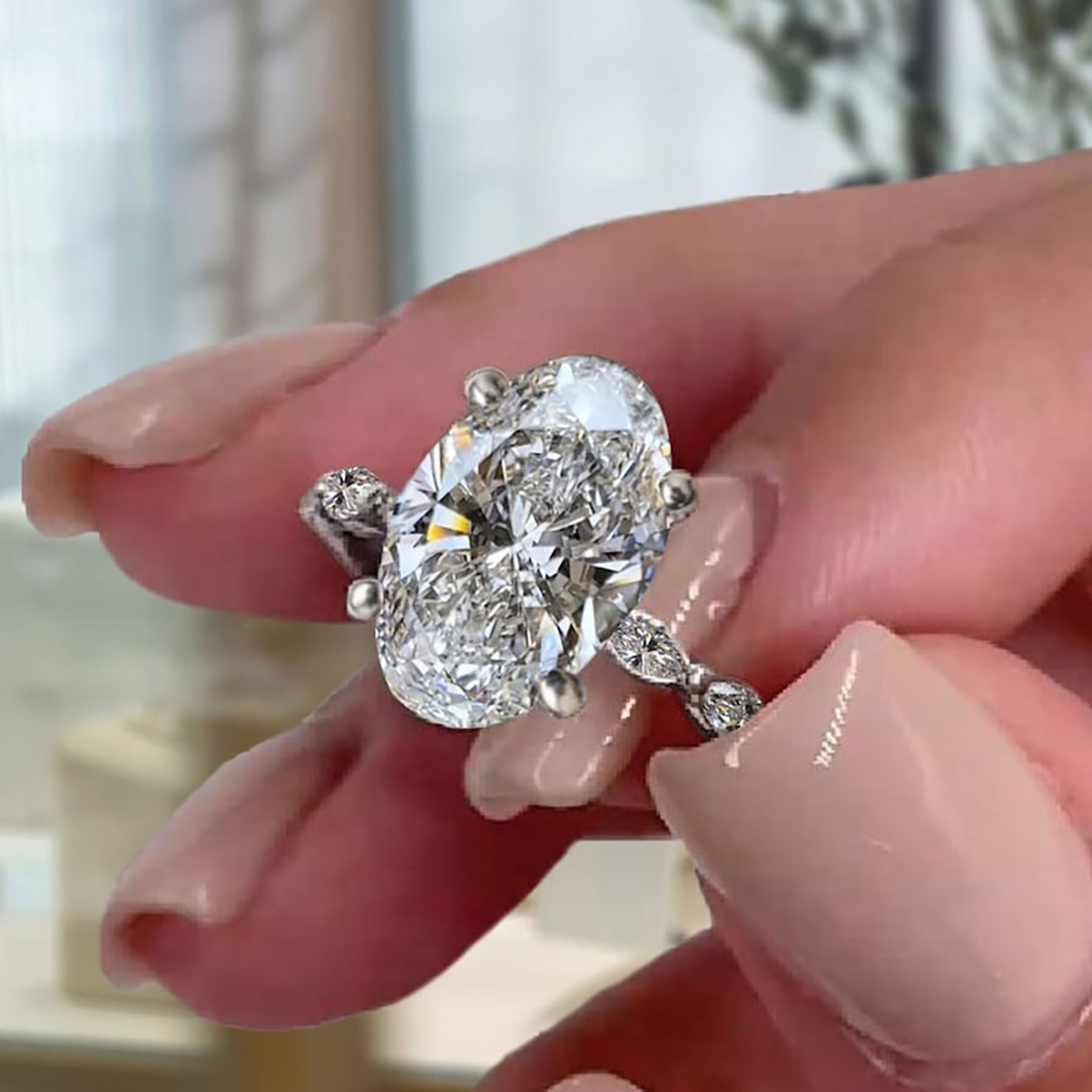 5CT Oval & Marquise Cut Moissanite Engagement Ring In Sterling Silver