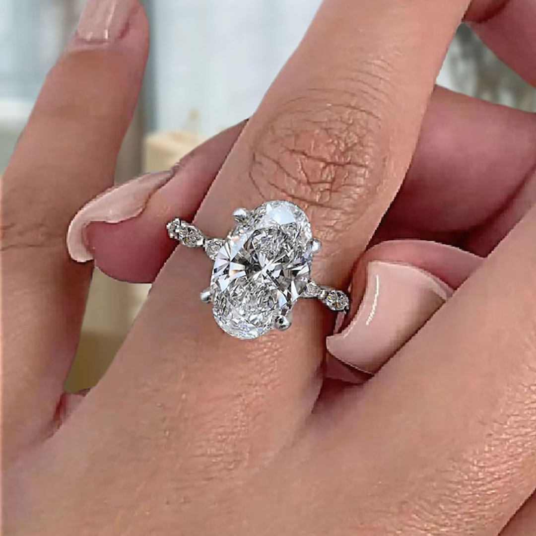 5CT Oval & Marquise Cut Moissanite Engagement Ring In Sterling Silver