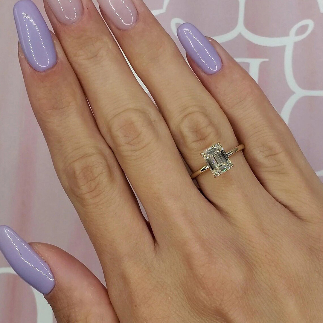 3CT Emerald Cut Moissanite Solitaire Engagement Ring In Sterling Silver