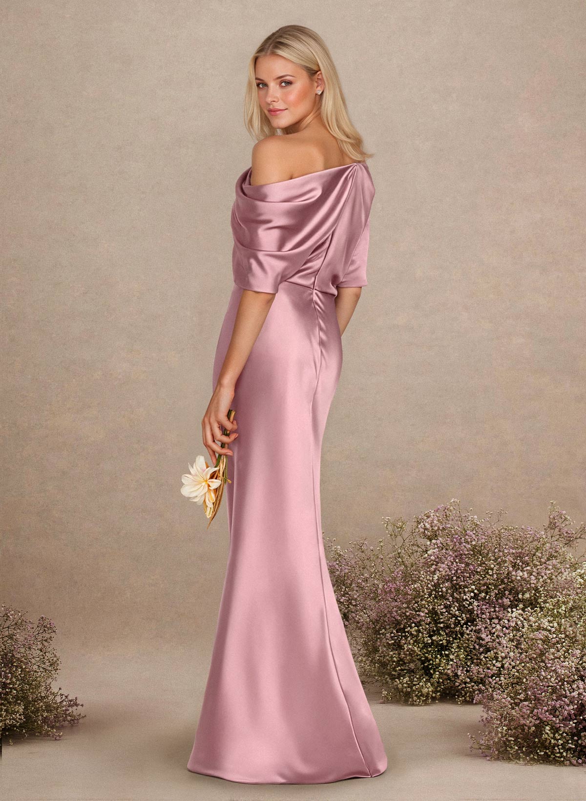 Sheath/Column Asymmetrical Neck Short Sleeves Bridesmaid Dresses