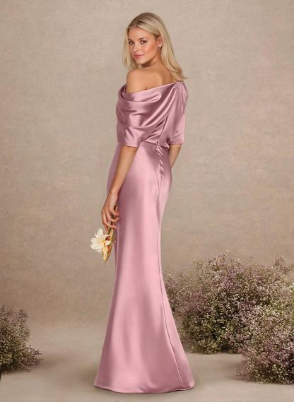 Sheath/Column Asymmetrical Neck Short Sleeves Bridesmaid Dresses