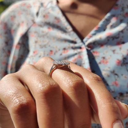 0.77CT Colorless Round Moissanite Oval Shaped Cluster Engagement Ring In Sterling Silver