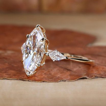 2CT Marquise Moissanite Center Stone Engagement Ring With Kite Cut Diamond Accents