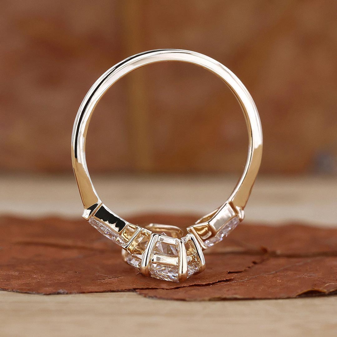 2CT Marquise Moissanite Center Stone Engagement Ring With Kite Cut Diamond Accents