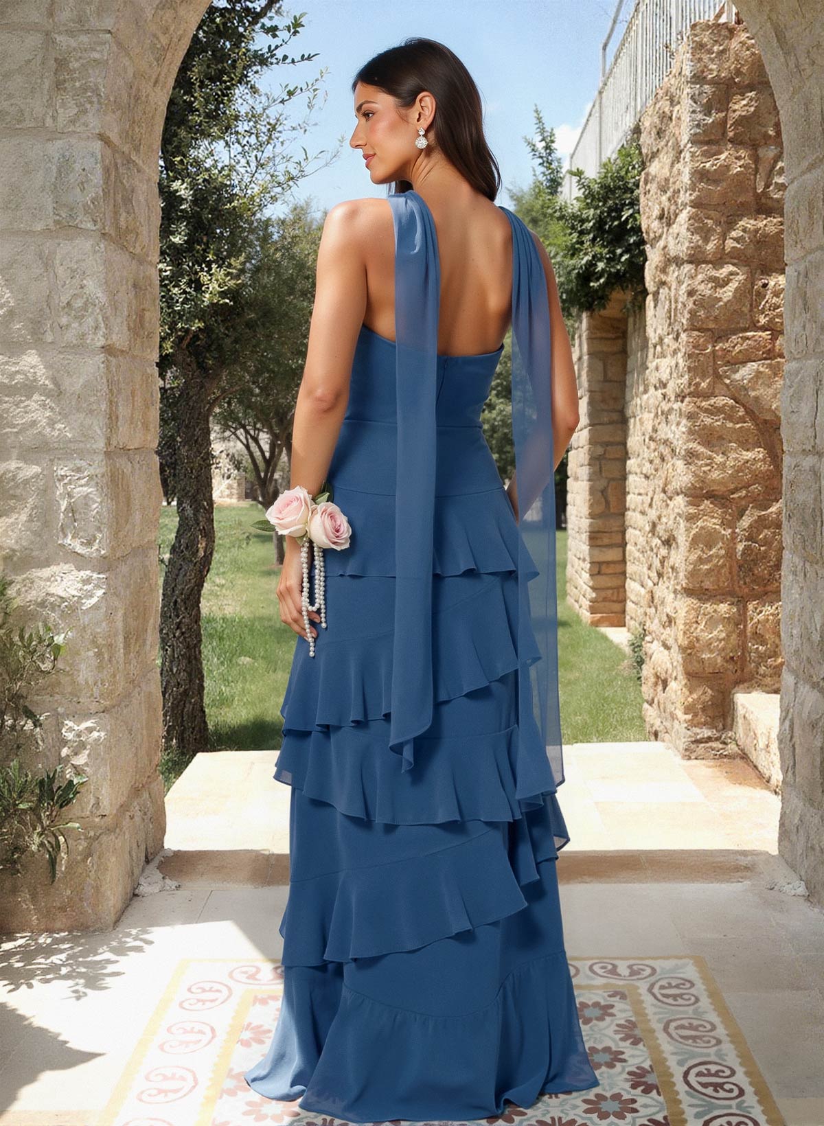 A-Line Sweetheart Floor-Length Chiffon Bridesmaid Dresses With Cascading Ruffles, product image 2